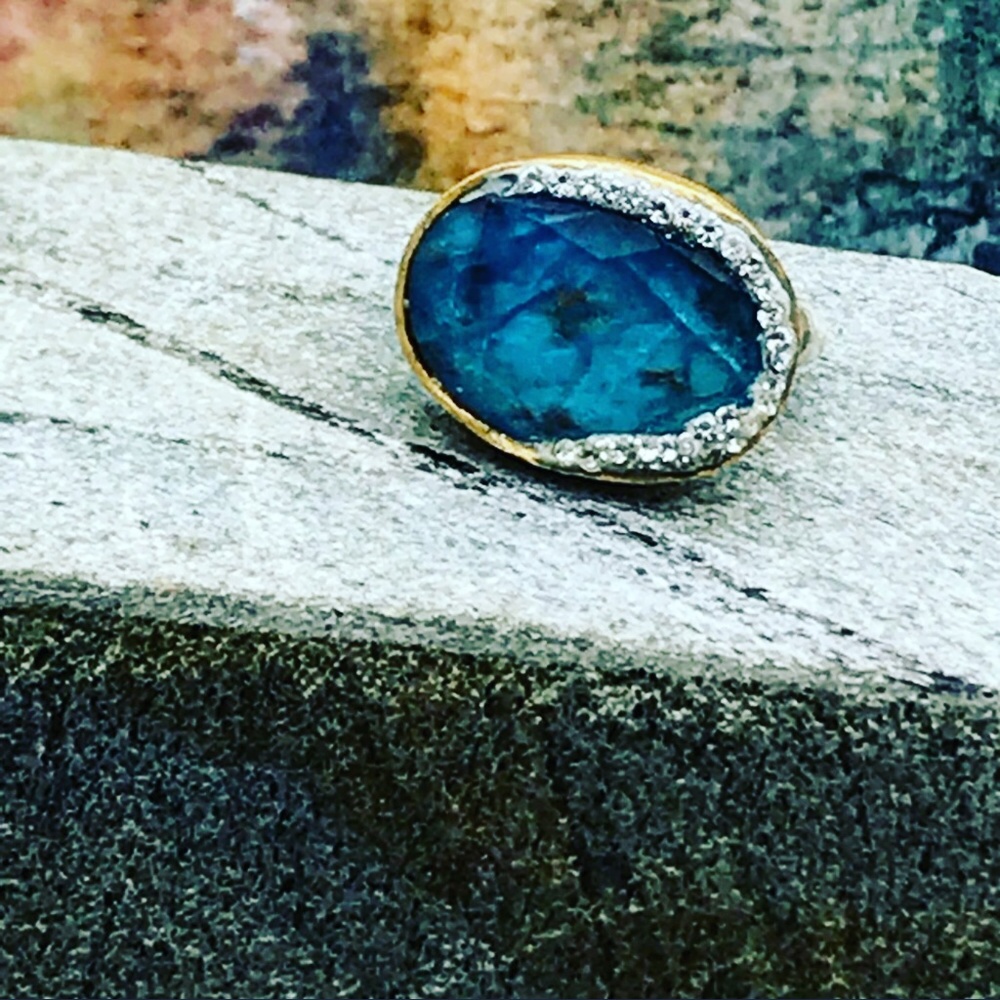 Handmade Ocean Blue Turmaline silver gold ring - Picture 4 of 6